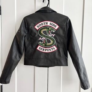 Biker Jacket, Riverdale, Southside Serpents, Faux Leather, Embroidered, Size‎ S